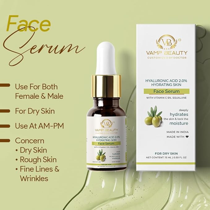 Vamp Beauty Hyaluronic Acid 2% Hydrating Face Serum With Goodness of Vitamin C 5% - 15 Ml
