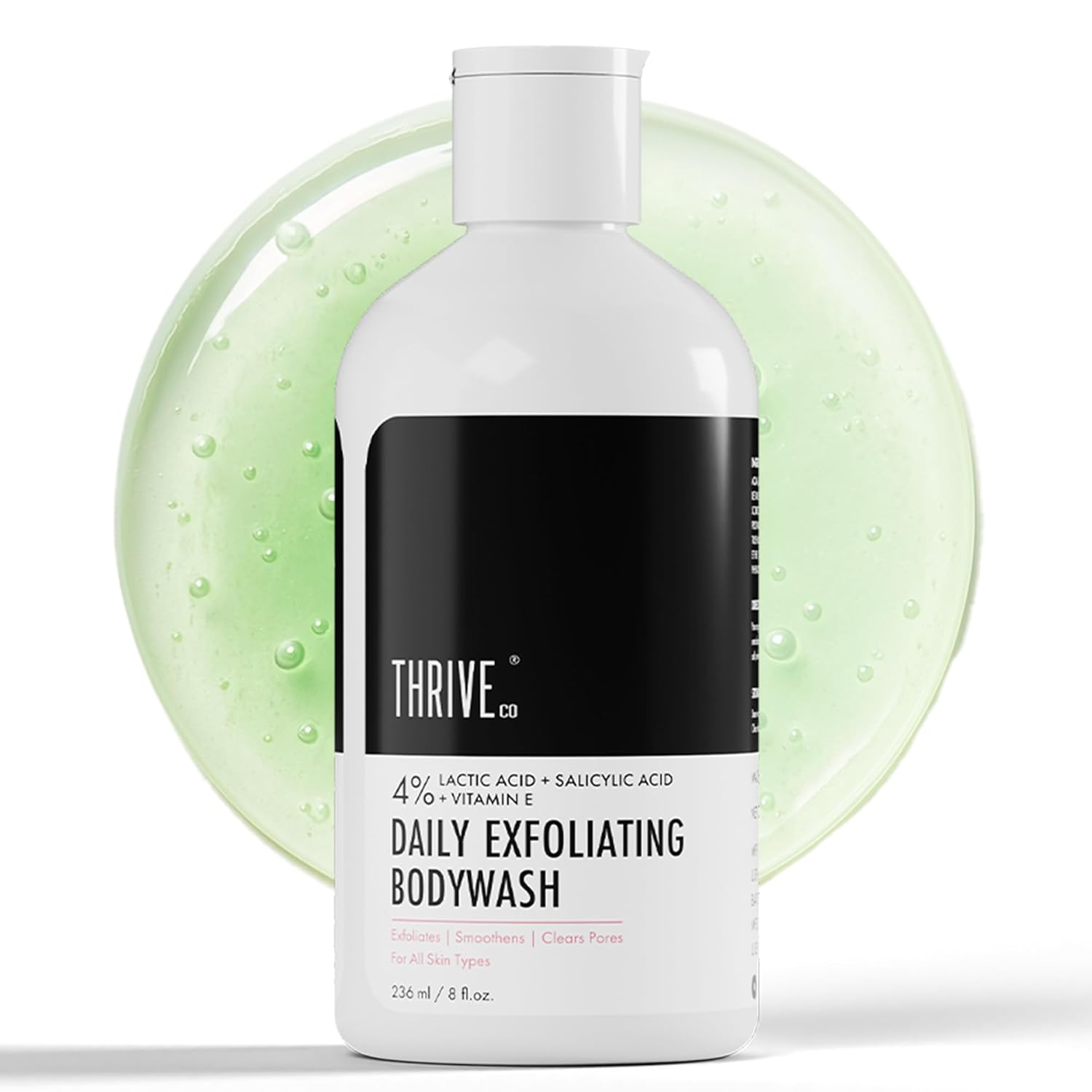 Thriveco Exfoliating Body Wash | Prevents Body Acne, Tan & Dead Skin Removal | With Lactic, Salicylic Acid, Vitamin E & DiacnemideÂ® | Daily Use Shower Gel | For Men & Women | 236ml