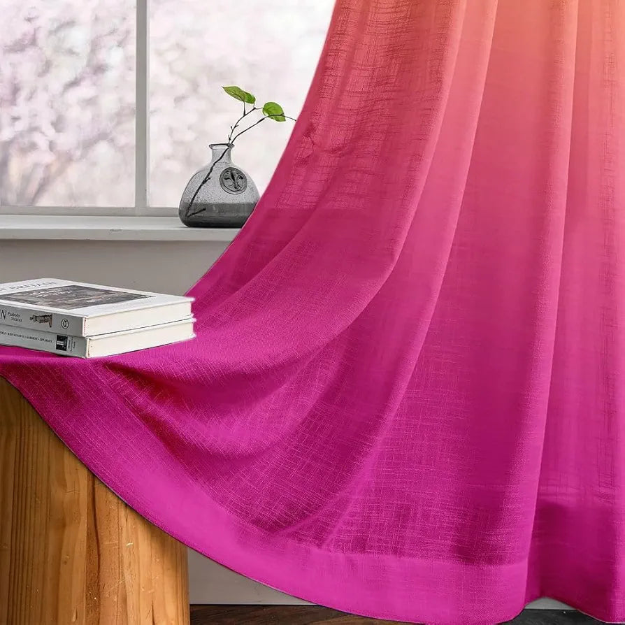 Homadorn Ombre Printed Linen Textured Sheer Curtains Orange + Pink