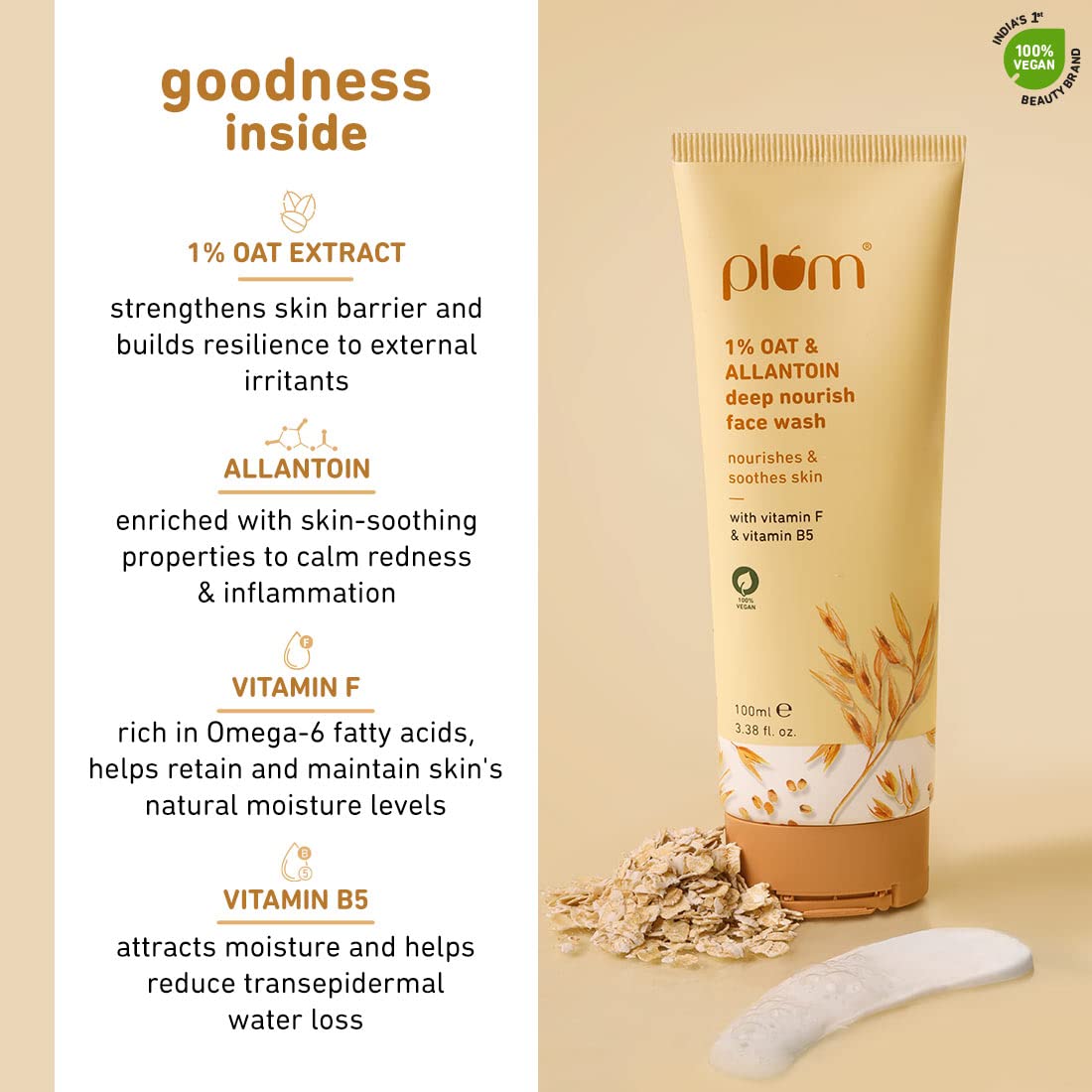 Plum 1% Oat & Allantoin Deep Nourish Face Wash For Dry, Sensitive Skin 15 ml