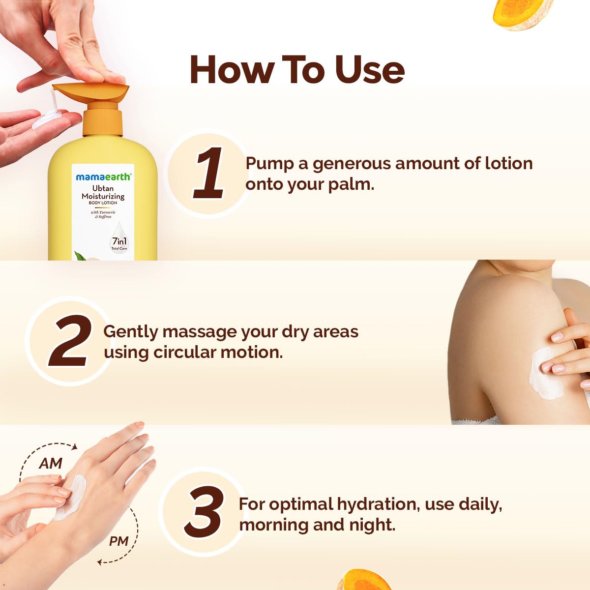 Mamaearth Ubtan Moisturizing Body Lotion with Turmeric & Saffron for Glowing Skin | 48 Hrs Moisturization | Nourishes Dry Skin | 7 in1 Total Care | 100% Natural Butter | Non-Greasy Smooth Skin | 400 ml
