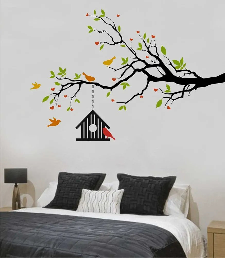 Rawpockets Decal Heart-in Flower Tree with Bird Cage Wall Sticker
