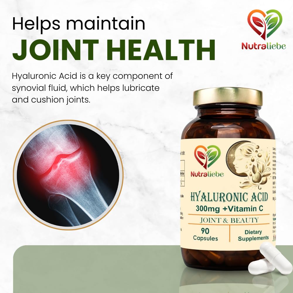 Nutraliebe Hyaluronic Acid 300mg - Premium Joint & Skin Support, Non-GMO, 90 Capsules