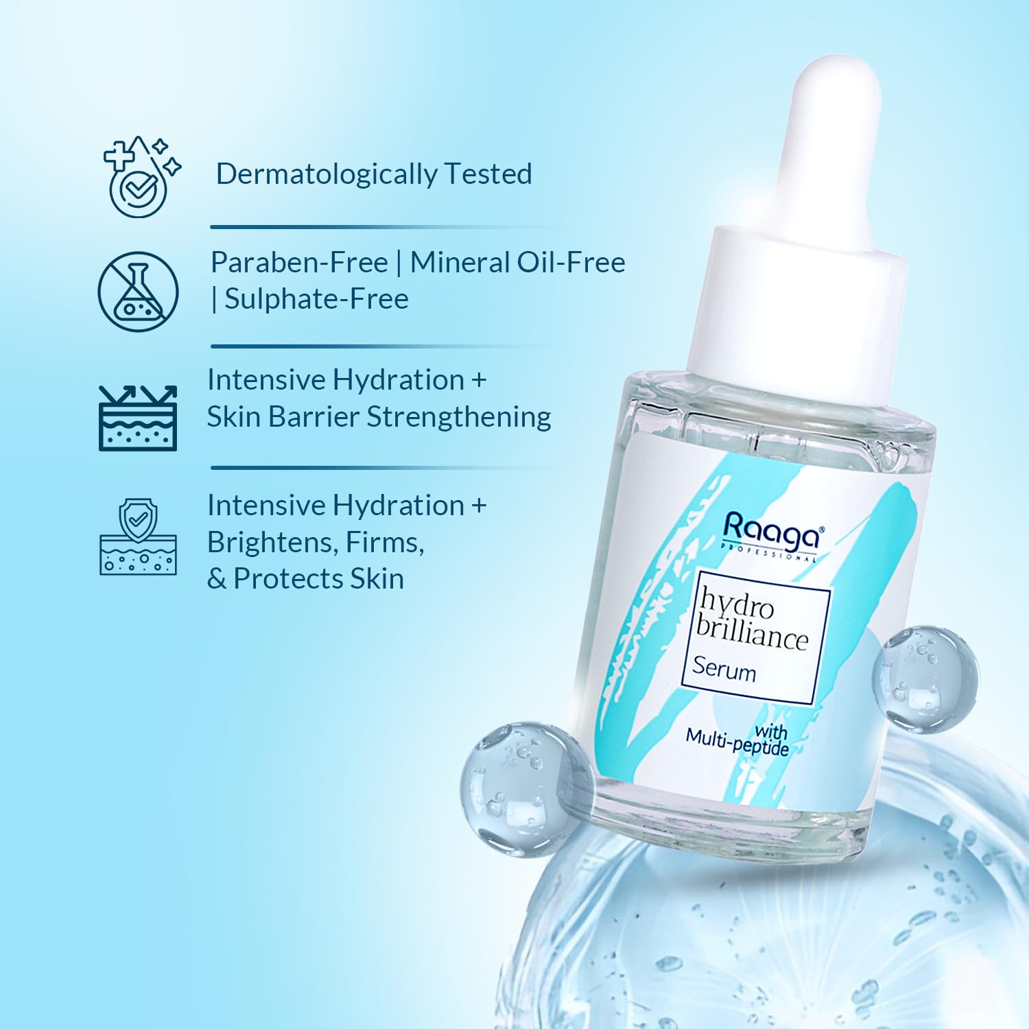 Raaga Professional Hydro Brilliance Serum with Multi-Peptide | Paraben Free, Sulphate Free, Dermatologically Tested (30 ml)