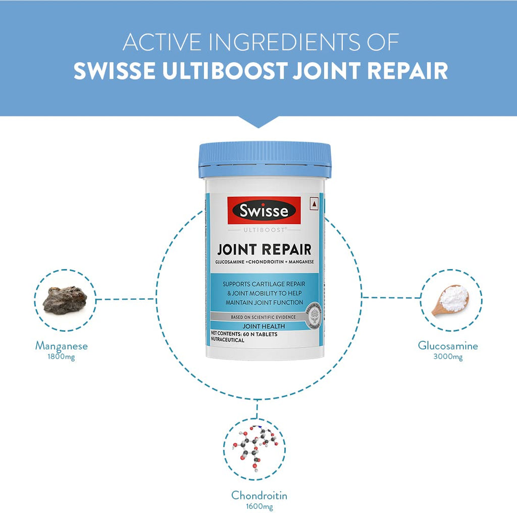Swisse Joint Repair - Highest Glucosamine & Chondroitin Per Serving (3000mg Glucosamine, 1600mg Chondroitin) for Joint Pain & Cartilage Repair â€“ 60 Tablets