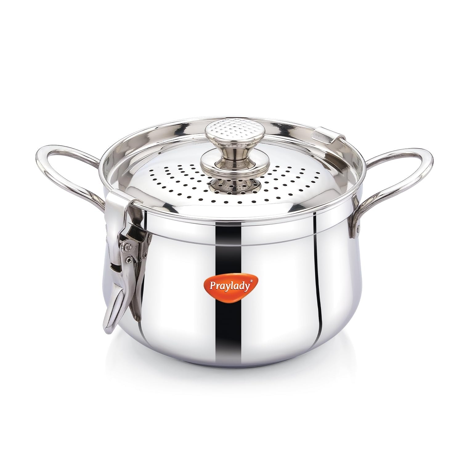 PrayLady Baby Boss Stainless Steel Strainer Pot with Lock Pasta Rice Vegetable Induction Base