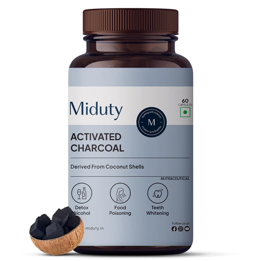 Miduty by Palak Notes Activated charcoal, Activated coconut charcoal, Detox your body, Jet lags, Detox alcohol, Activated charcoal Pack - 60 capsules