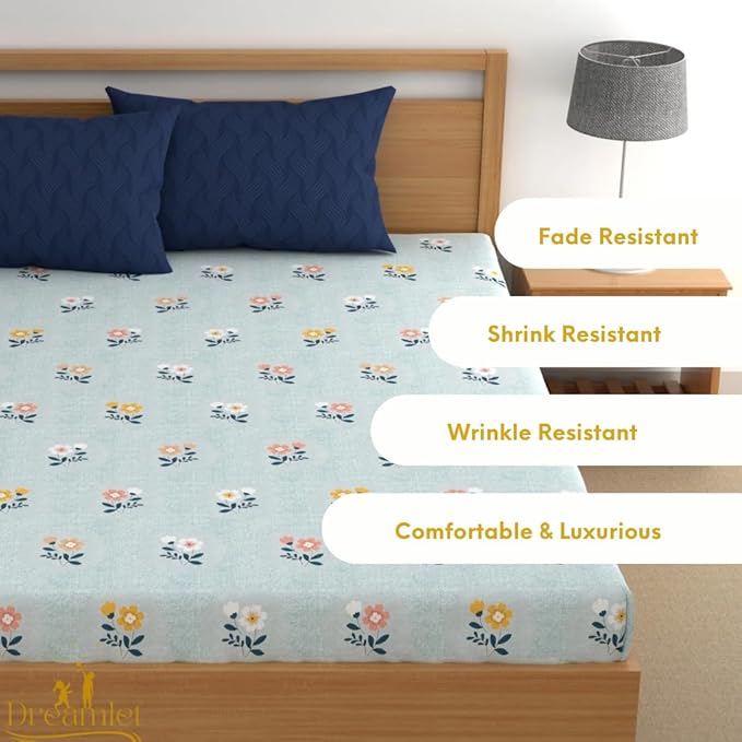 Dreamlet Premium Cotton Flat Double Bedsheets With 2 King Size Pillow Covers Double Bed Breathable | Sky Blue