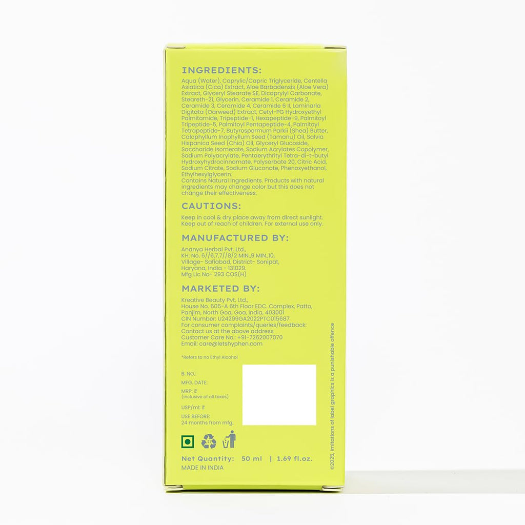 Hyphen 2% Ceramide-Peptide Complex Barrier Repair Face Moisturizer- Normal to Dry Skin | Lightweight Gel Cream, Oil-Free Hydration for dry skin | Non-Comedogenic Non Sticky Cream for Women, Men -50ml