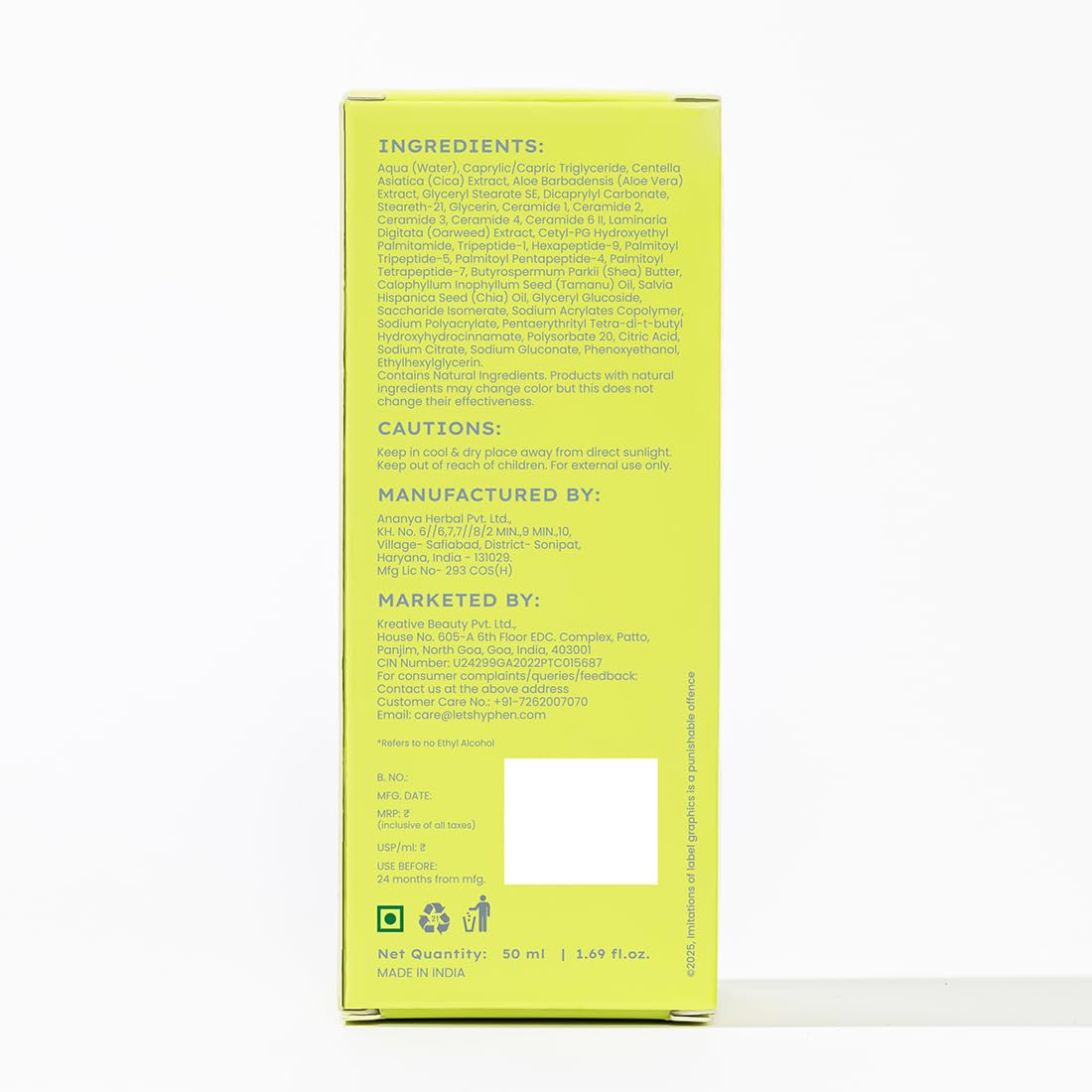 Hyphen 2% Ceramide-Peptide Complex Barrier Repair Face Moisturizer- Normal to Dry Skin | Lightweight Gel Cream, Oil-Free Hydration for dry skin | Non-Comedogenic Non Sticky Cream for Women, Men -50ml