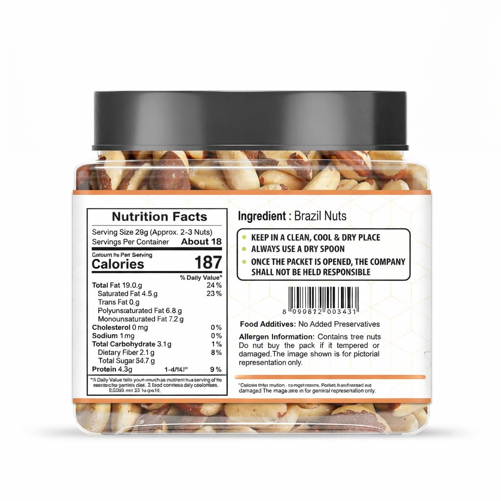 “Hills Organics Premium Raw Brazil Nuts 100g | Rich in Selenium | Superfood | Whole Peru Nuts | Keto Friendly | Jar Pack”