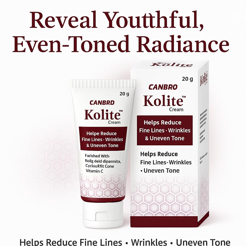 Kolite Cream â€“ Helps Reduce Fine Lines, Wrinkles & Uneven Skin Tone | Enriched with Kojic Acid Dipalmitate, Cyclomethicone & Vitamin C | Brightening & Anti-Ageing Face Cream â€“ 20 g by CANBRO