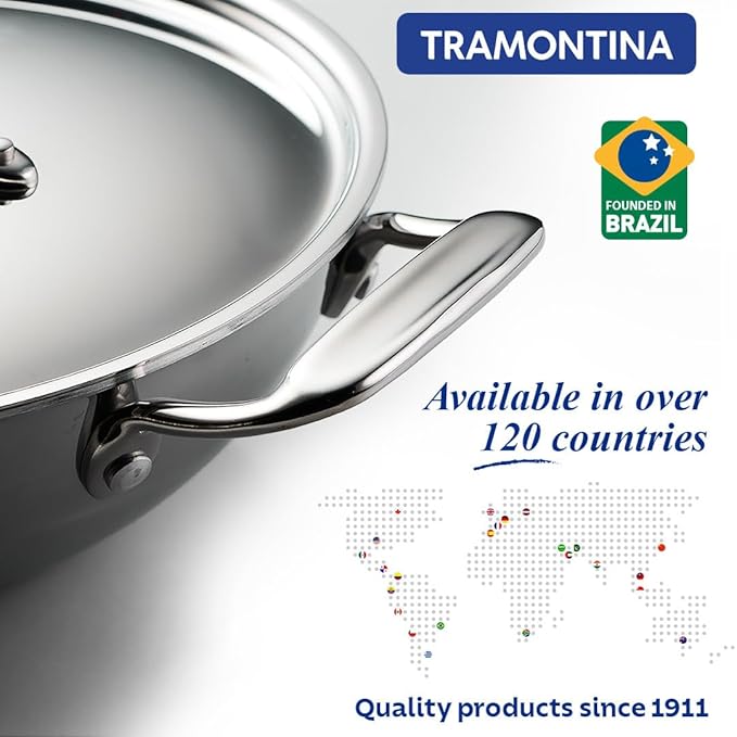 Tramontina Fusao Healthy Triply Ceramic 24cm/2.6L Kadai with SS 304 lid