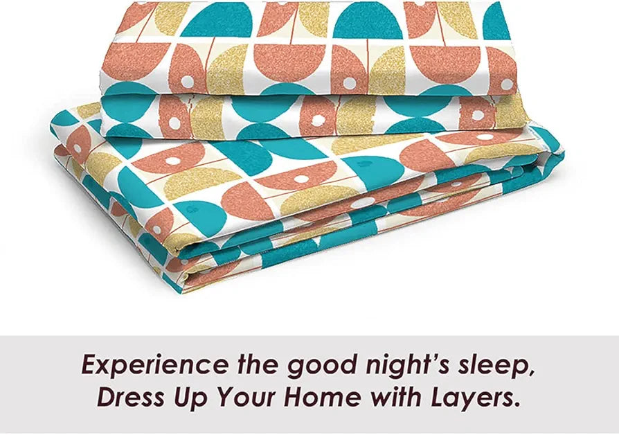 Layers Duracount Bedsheet Set for All Seasons Lightweight 225 CVC King Size Blue/Dark Peach