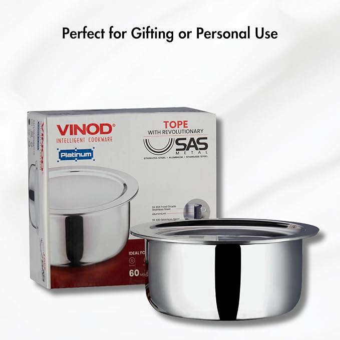 Vinod Platinum Triply Stainless Steel Tope with Stainless Steel Lid 1.7 litres Capacity (16 cm Diameter) - Silver