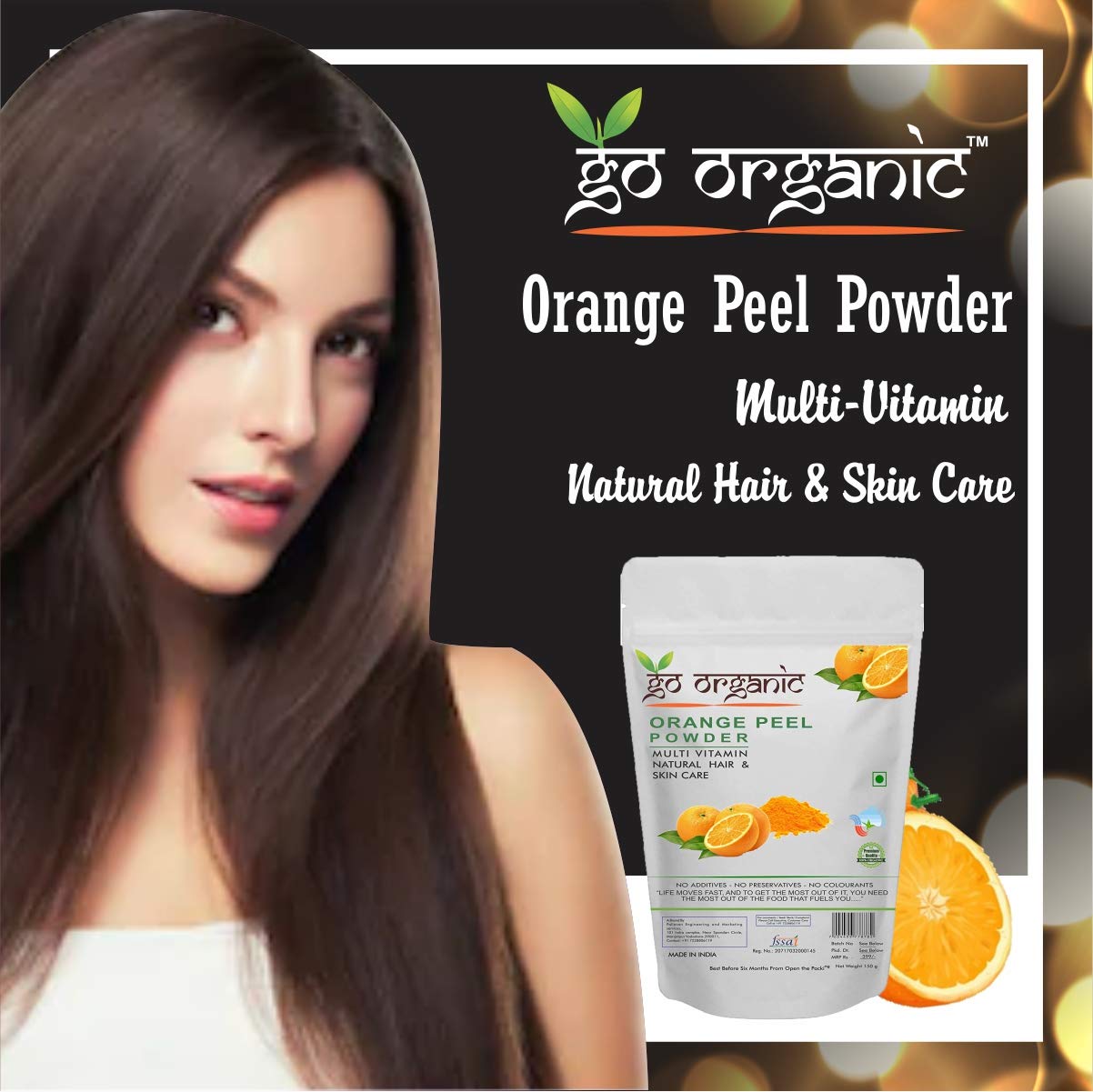 Go Organic Orange Peel Powder for Hair Conditioning, Skin Care, Anti-Aging, Oil Control (150 gm)