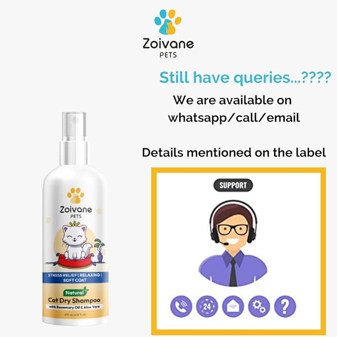 Zoivane Cat Dry Shampoo 200 Ml | Extra White 5 in 1 Cat Shampoo With Conditioner | Cat Shampoo for Persian Cat Hair Fall