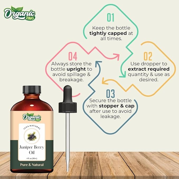 Organic Zing Juniper Berry Essential Oil for Skin, Face, Hair Care, Aromatherapy, Diffuser, Conditioner - 118 Ml