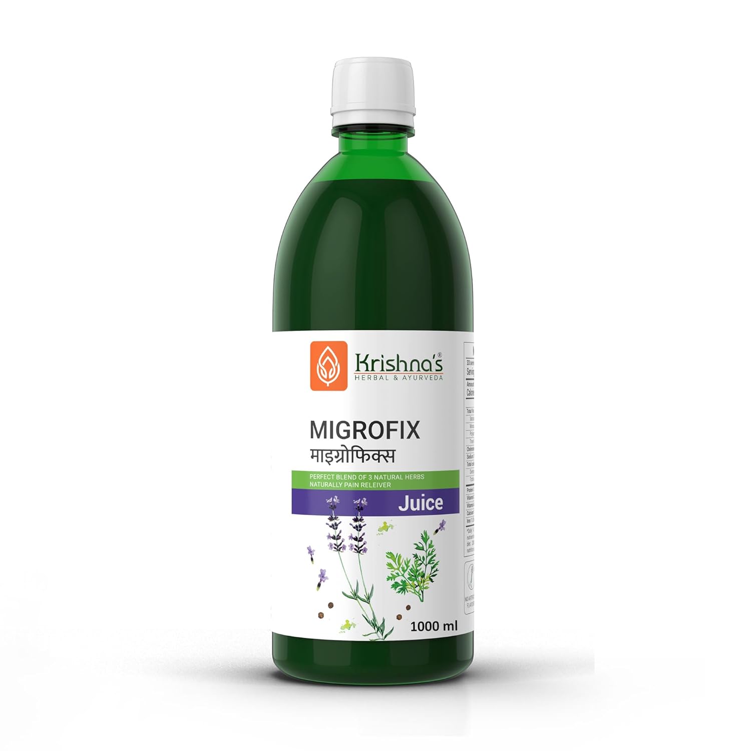 Krishna's MigroFix Juice, Perfect Blend of Dhaniya, Kalimirch & Ustukhuddus, No Artificial Colors or Flavors - 1000 ml (Pack of 1)