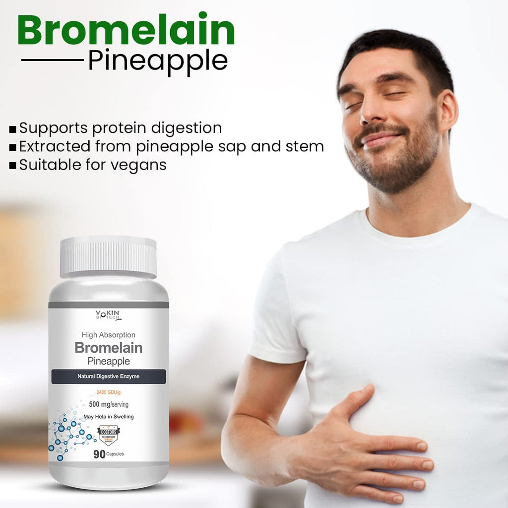 Vokin Biotech Bromelain Pineapple Digestive Enzyme- 2400 GDU/g - 500 mg | 90 Capsules (Pack of 1)