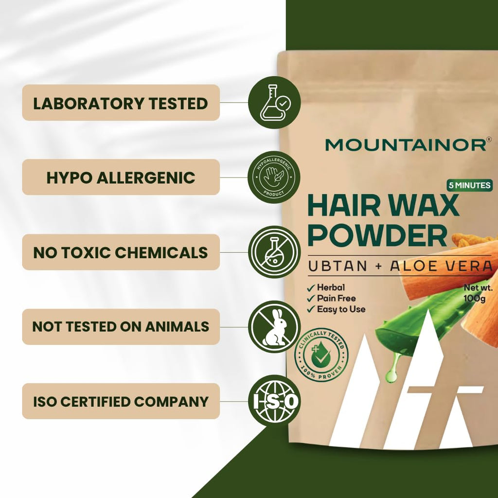 MOUNTAINOR Turmeric Hair Removal Wax Powder for Face & Body - Women, Clinically Tested Herbal Facial 5Min Non-strip, Painless, No Harmful Chemical, Irritation, Skin Rashes 100g