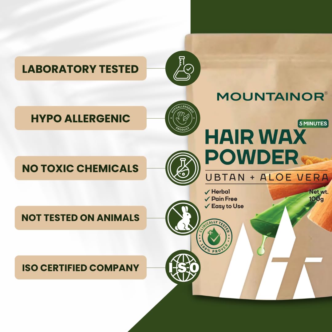 MOUNTAINOR Turmeric Hair Removal Wax Powder for Face & Body - Women, Clinically Tested Herbal Facial 5Min Non-strip, Painless, No Harmful Chemical, Irritation, Skin Rashes 100g