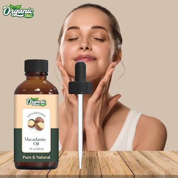 Organic Zing Macadamia Carrier Oil for Skin, Face, Hair Care, Aromatherapy, Diffuser, Conditioner - 30 Ml
