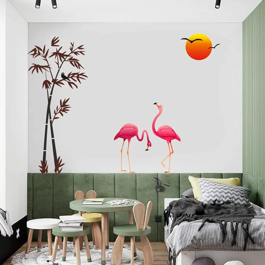 Rangoli New Modern Art Pink Swans in Nature Large Wall Stickers Size-50cm*70cm