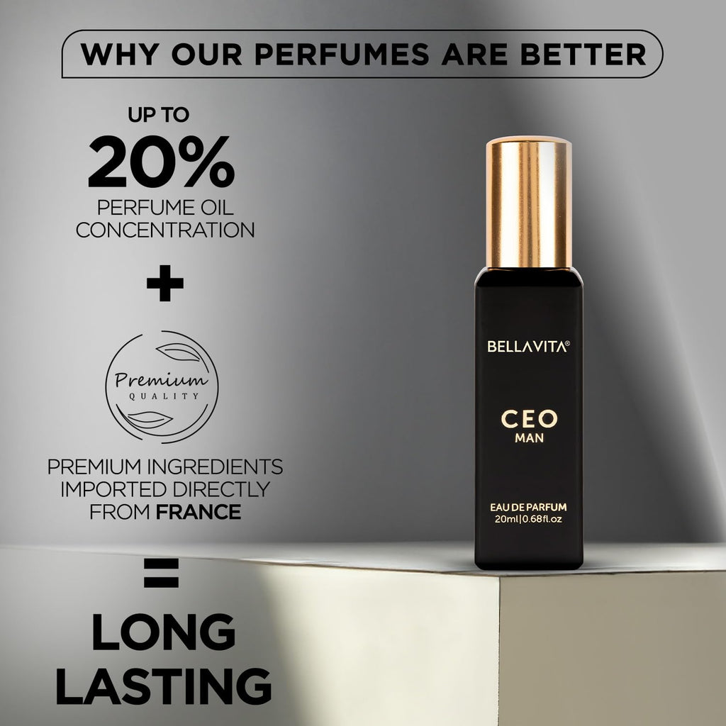 Bella Vita Luxury CEO MAN Eau De Parfum | Office Wear Perfume for Men with long lasting notes of Tonka and Agarwood 20 ML