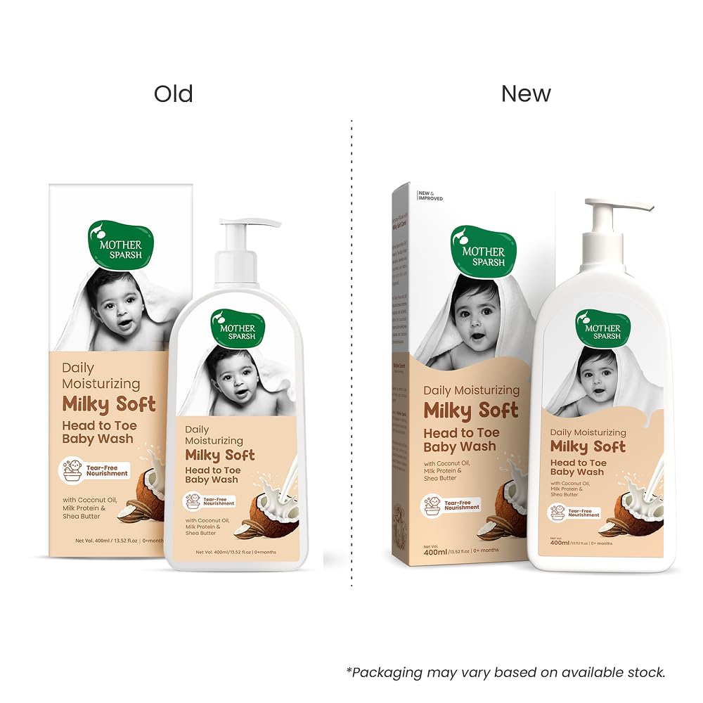 Mother Sparsh Milky Soft Head to Toe Baby Wash with Milk Protein & Shea Butter | Tear Free 2 in 1 Natural Body Wash & Shampoo for Babies
