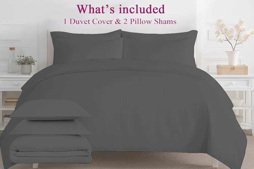 Trance Home Linen Zippered 100% Cotton 200 TC Satin Stripe Queen Duvet Cover Quilt Cover with 2 Pillow Covers Colour Dark Grey