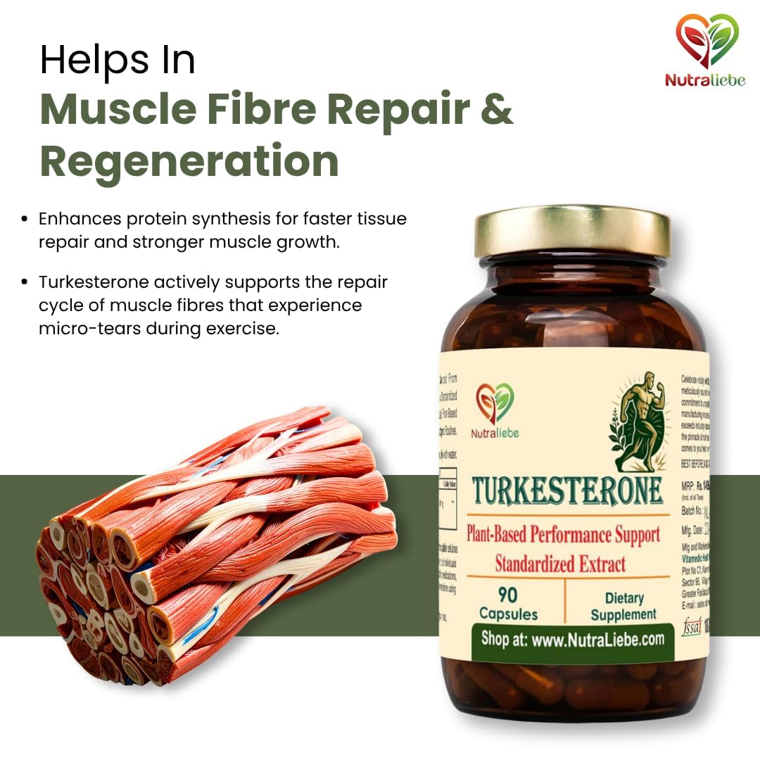 Nutraliebe Turkesterone 500 mg – Ajuga turkestanica Extract Standardized to 10% Turkesterone | Natural Muscle Growth, Strength & Recovery Support | Adaptogenic Plant-Based Anabolic | 90 Vegetarian Capsules | Non-GMO, Gluten-Free
