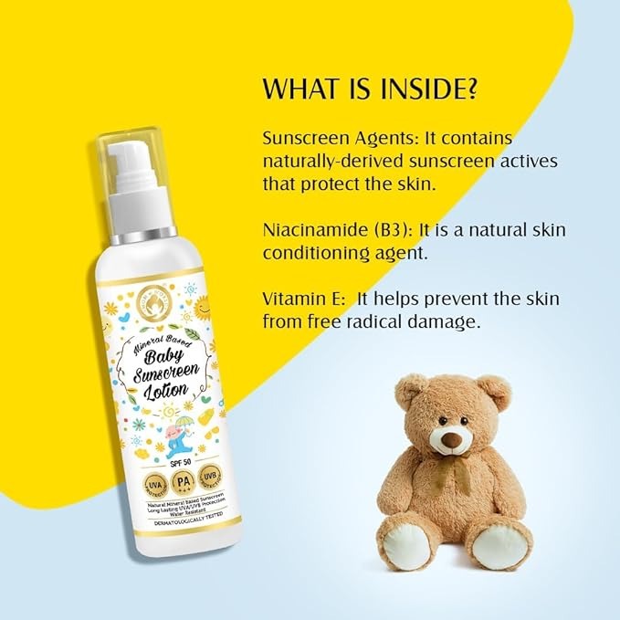 Mom & World Mineral Based Baby Sunscreen Lotion Spf 50 Pa+++ - 120 ml (Pack of 2)