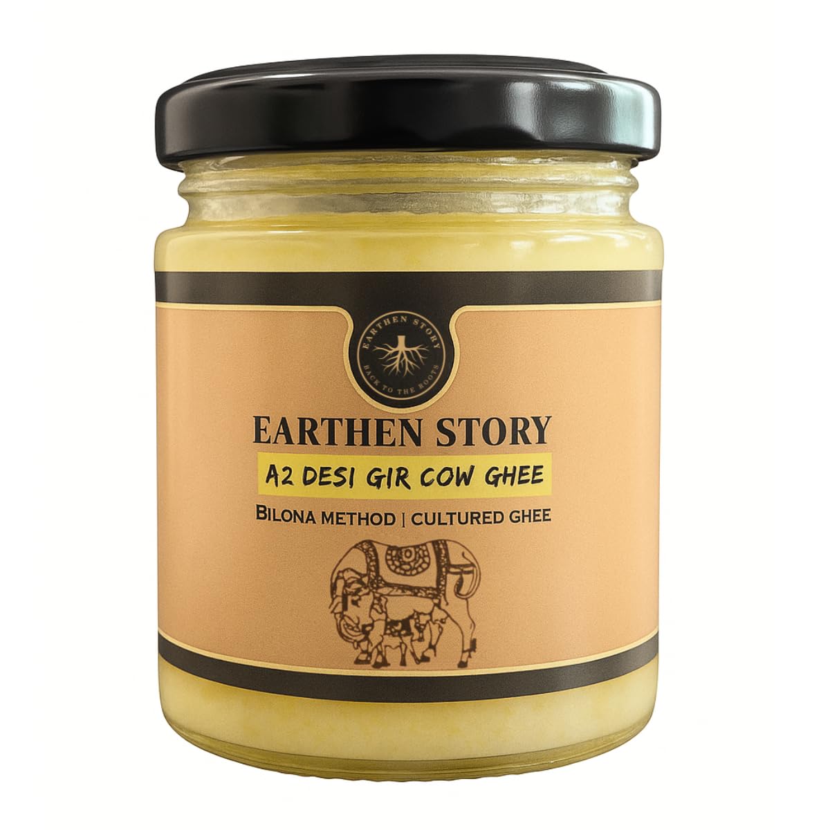 Earthen Story A2 Ghee from Cow | Lab Tested for 250+ Pesticides | Traditional Bilona Method from Curd | Pure Vedic A2 Cow Ghee in Glass Jar