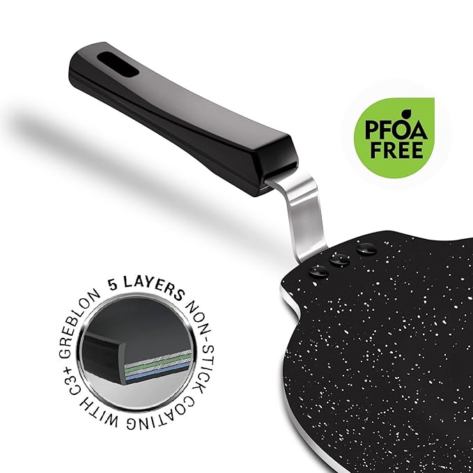 Milton Pro Cook Granito Induction Aluminium Dosa Tawa Without Edge, 30 cm, Black