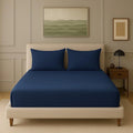 Trance Home Linen 300 TC Bamboo Fitted Queen Size Bedsheet Soft Breathable & Eco-Friendly Bedsheet with 2 Pillow Cover Colour Mediterranean Blue