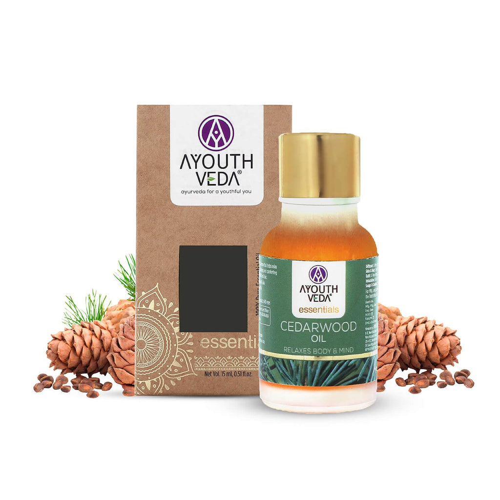 Ayouthveda Cedarwood Essential Oil for Skin & Hair | Aromatherapy Kit for Stress Relief & Relaxation | 100% Pure & Natural Therapeutic Grade |Can Be Used as Air purifier (Pack Of 1; 15ml)