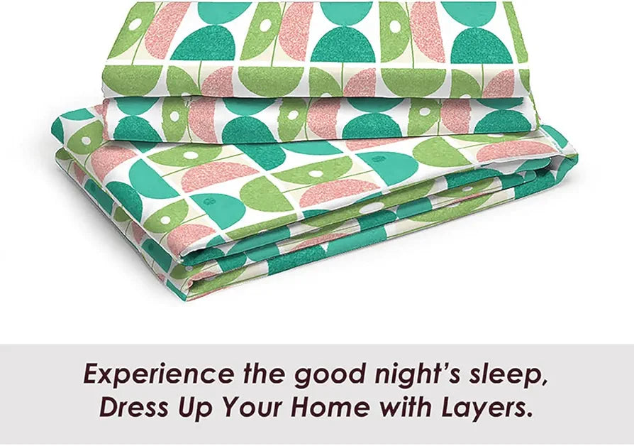 Layers Duracount Bedsheet Set for All Seasons Lightweight Moisture Absorbent Machine Washable 225 CVC Queen Size Green/Pink