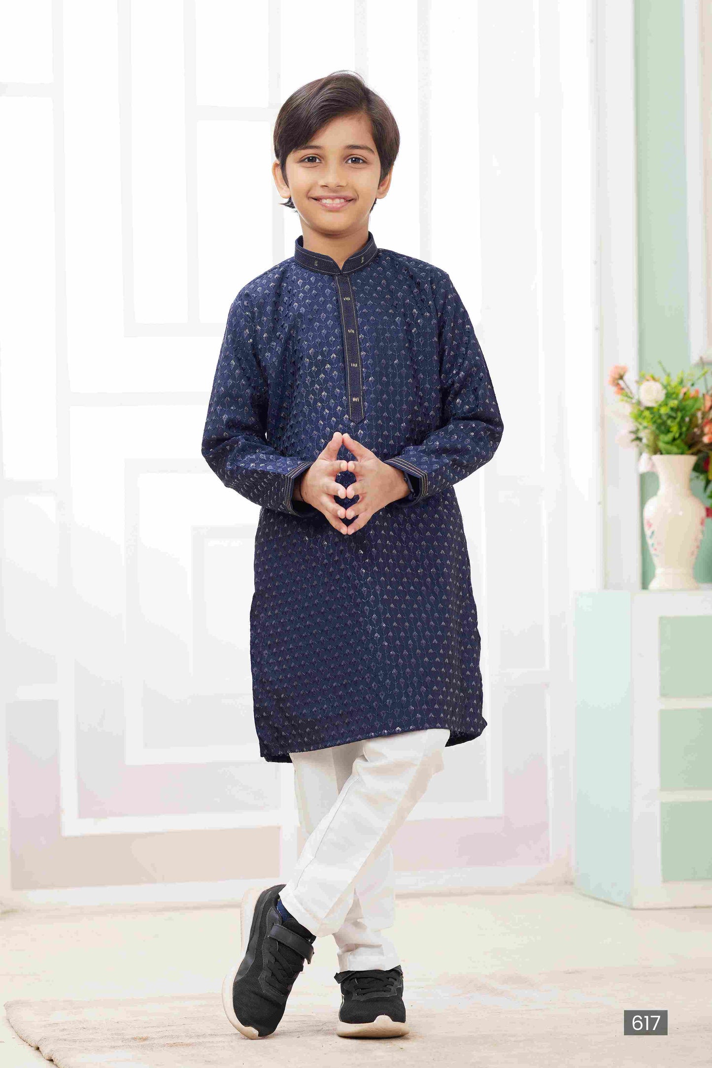 Raivat Ethnic Art Silk Embroidery Work Kids Kurta Pajama In Blue Colour