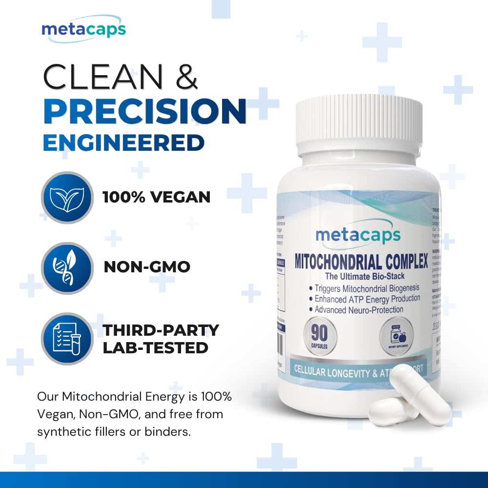 MetaCaps Mitochondrial Energy Complex â€“ 90 Veg Capsules | Advanced Cellular Power & Longevity Stack | PQQ, CoQ10 & ALA | Supports New Mitochondria Growth, Focus & Vitality | Non-GMO & Vegan
