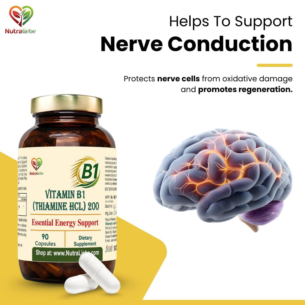 Nutraliebe Vitamin B1 (Thiamine HCl) â€“ High-Potency Energy & Nervous System Support | Promotes Metabolism, Heart Health & Brain Function | 90 Vegetarian Capsules | Non-GMO & Gluten-Free