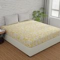 Huesland by Ahmedabad Cotton 144 TC King Size Bedsheet Cotton with 2 Pillow Covers | Yellow & Grey