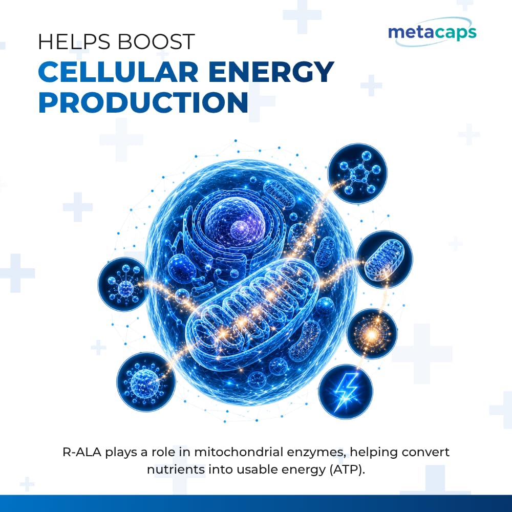 MetaCaps High-Absorption R-Alpha Lipoic Acid (R-ALA) 300mg – 90 Veg Capsules | Stabilized Bio-Enhanced Formula | Advanced Nerve Support & Glucose Metabolism | Master Antioxidant for Cellular Energy | Non-GMO & Vegan