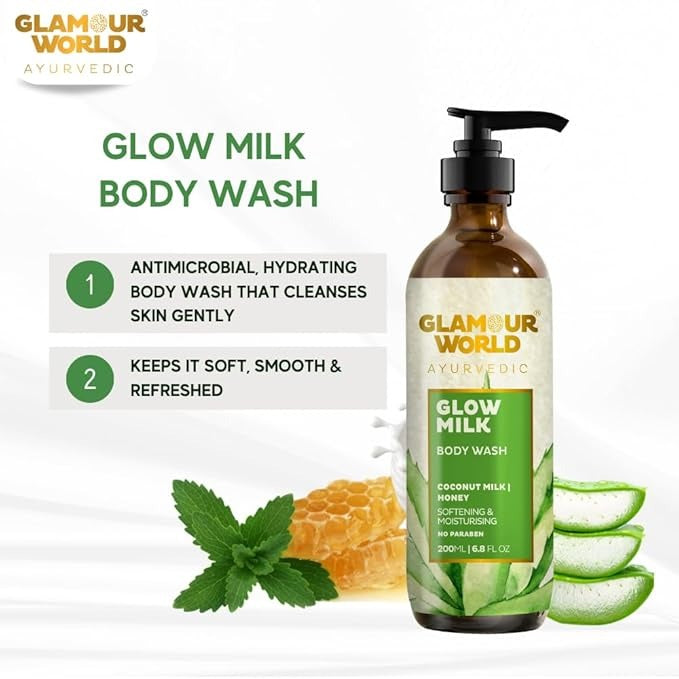 Glamour World Ayurvedic Glow Milk Body wash - 200 ml