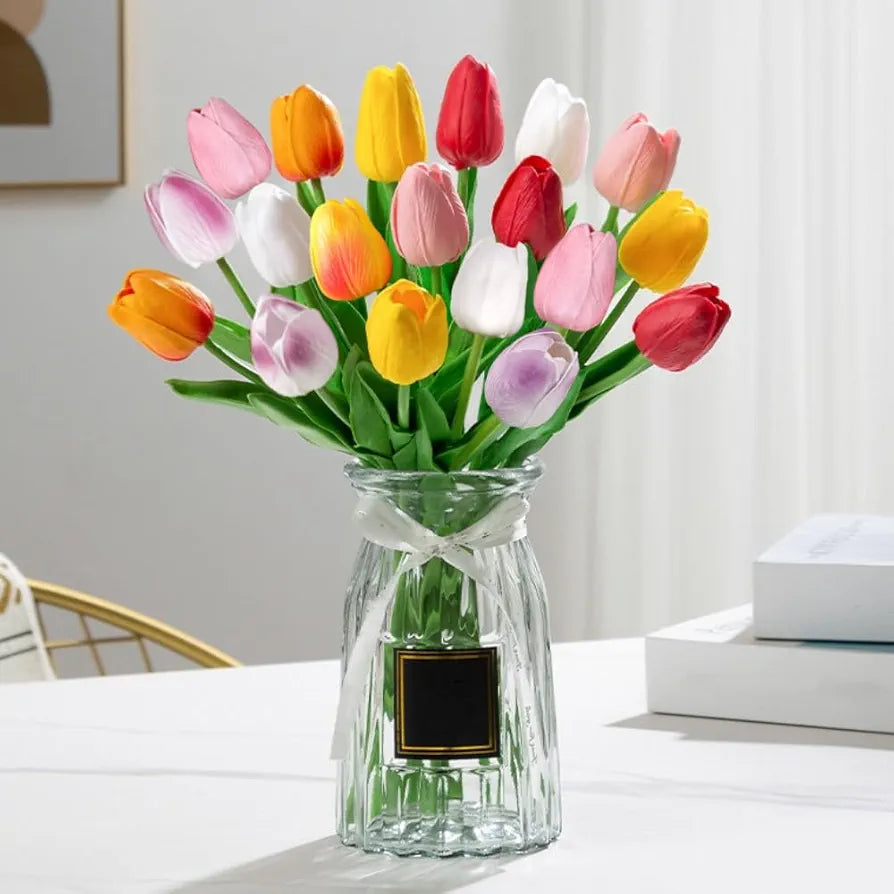 PU Real Touch Tulips Artificial Flowers 12 Pcs Flowers Arrangement Bouquet Colourful