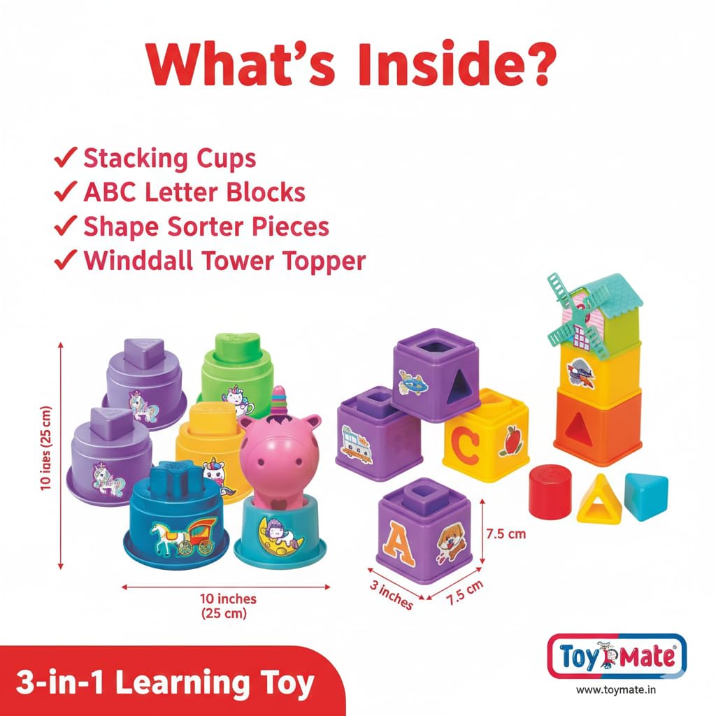 Toymate Twin Tower Fun 3-in-1 Stacking & Sorting Toy for Toddlers