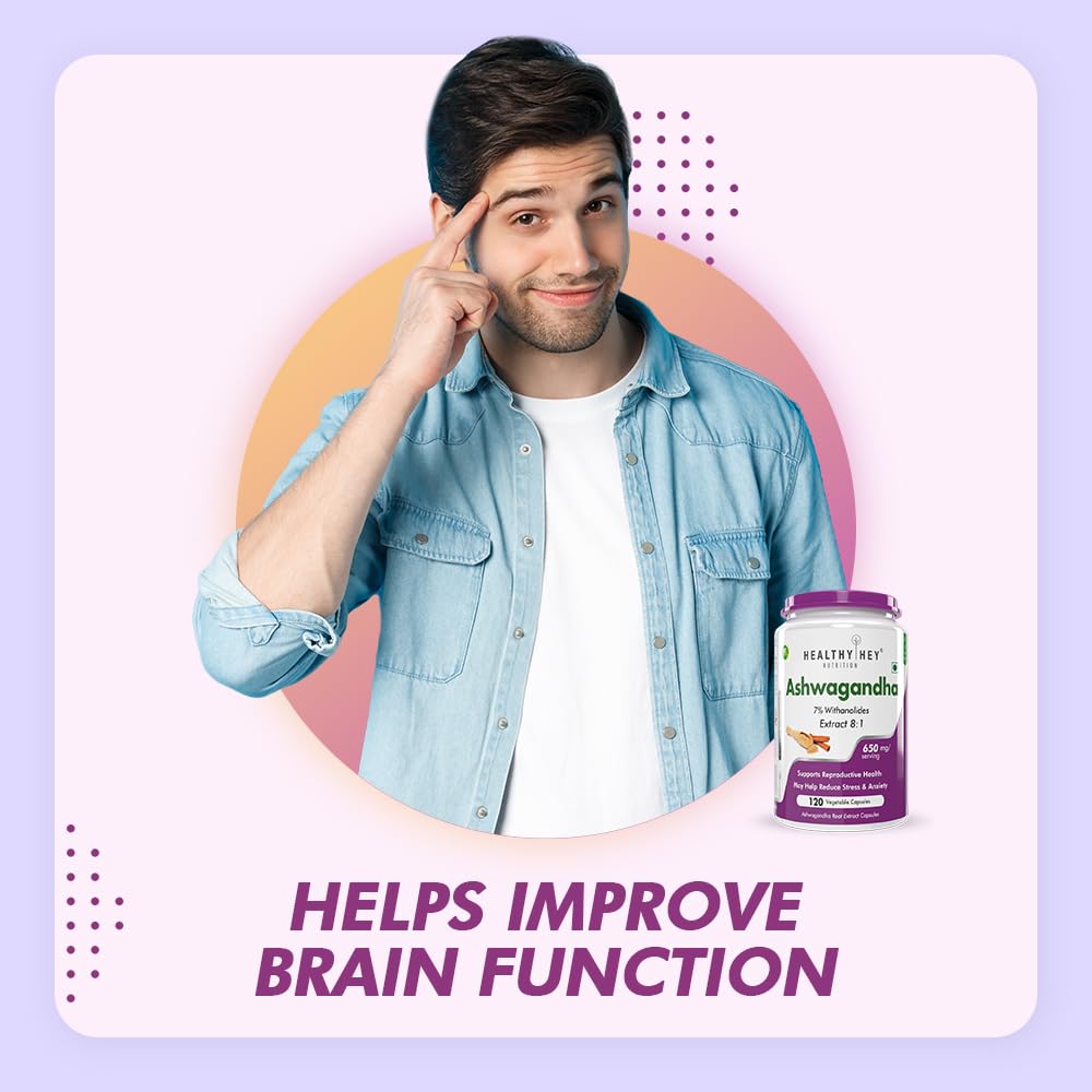 HealthyHey Nutrition Ashwagandha Powder Withania Somnifera | 100% Natural Ashwagandha Capsules - Ashwagandha Rejuvenates Mind & Body-120 Ashwagandha Capsules