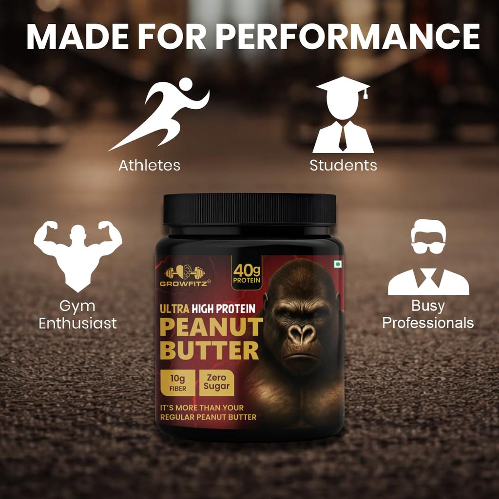Growfitz ULTRA HIGH PROTEIN Peanut Butter 800g | Smooth & Unsweetened | 40g Protein in Serving | High Fiber | No Added Sugar | 100% Roasted Peanuts