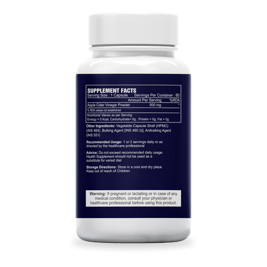 Sea Life Apple Cider Vinegar 500mg Capsules for Weight Loss Management (60 Veg Capsules),Boost Energy | Supports managing blood sugar levels | Improves Cholesterol Levels.