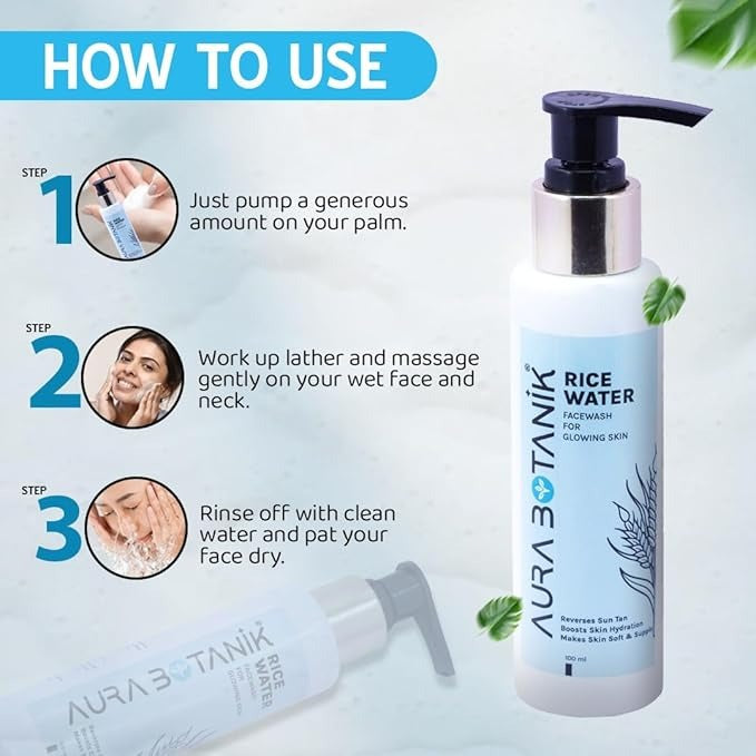 Aura Botanik Rice Water Face Wash - 100 ml